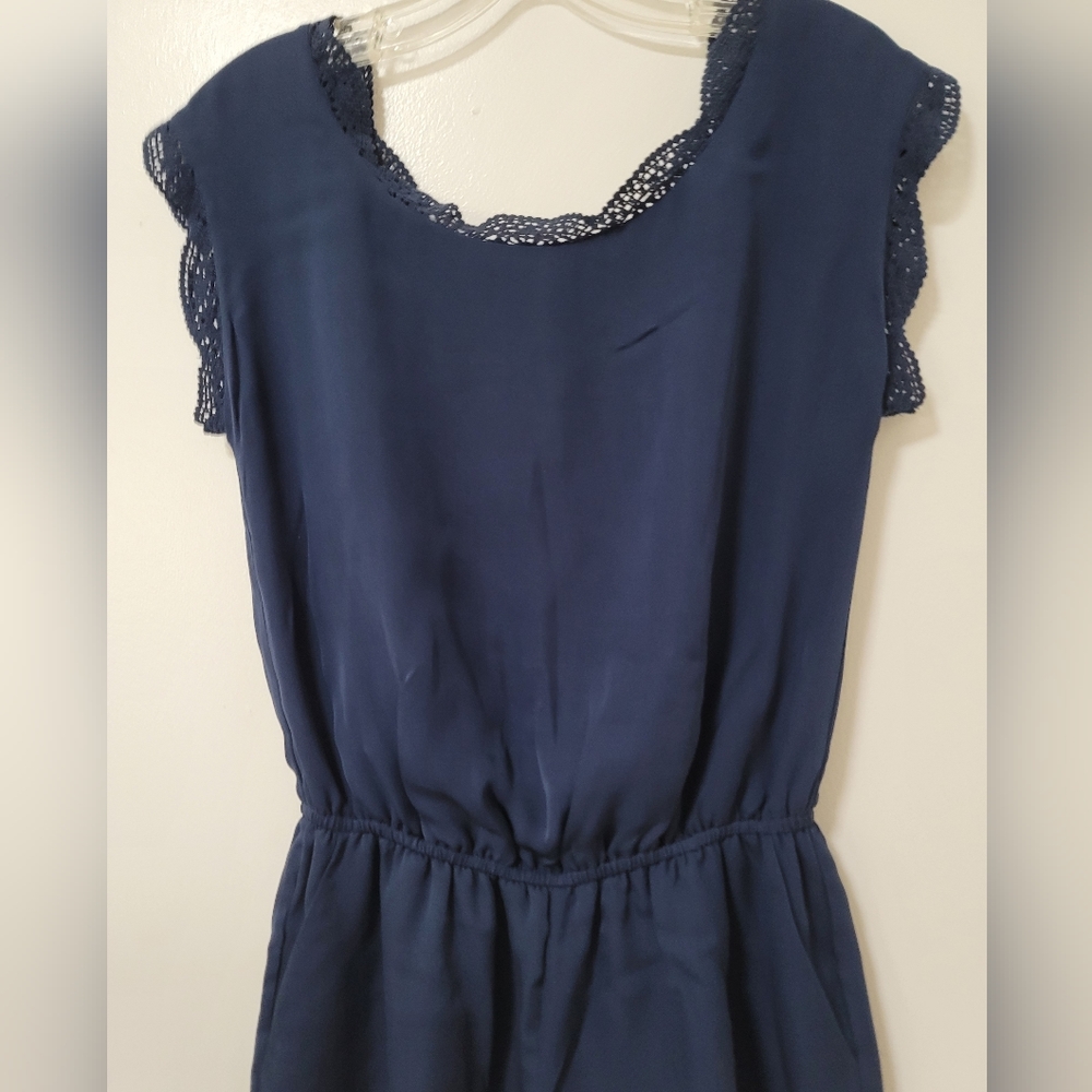 Revolve X Joie Romper Paola Blue Silk Crochet Trim Short Sleeve Slouchy Fit XXS - Picture 5 of 16